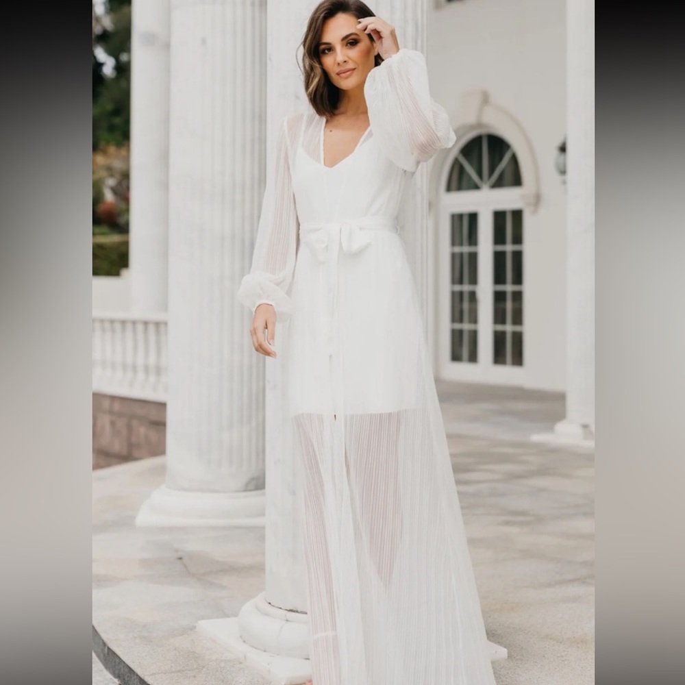 NWT Le Rose Georgia Pleated Bridal Robe w/silk Slip